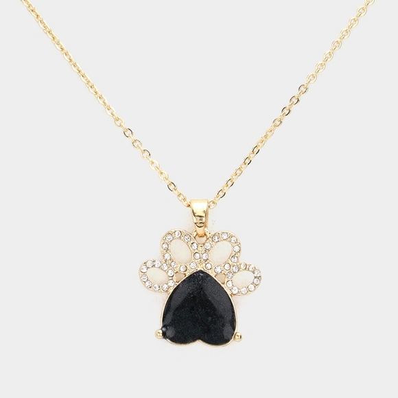 Glittered Black Heart Pointed Paw Charm Pendant Necklace Chain Gold Jewelry Dog - Picture 1 of 2